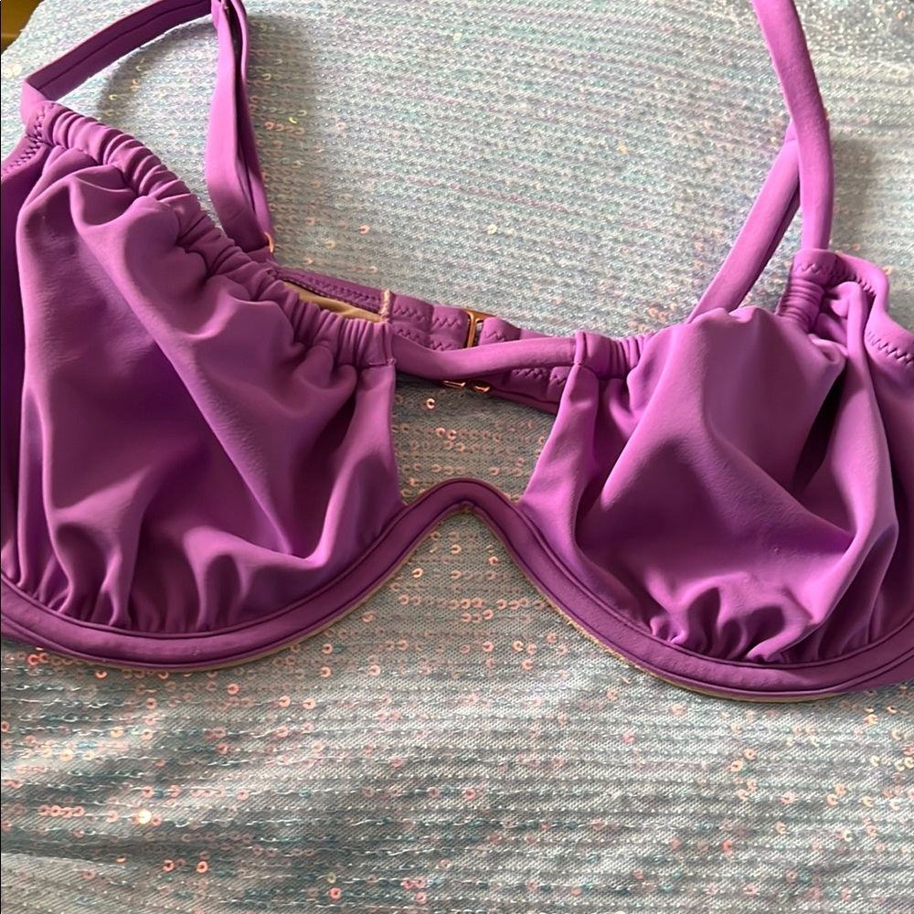 Shade & Shore Purple Ruched Bikini Top